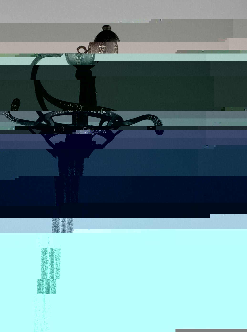 swords glitched in blue tones